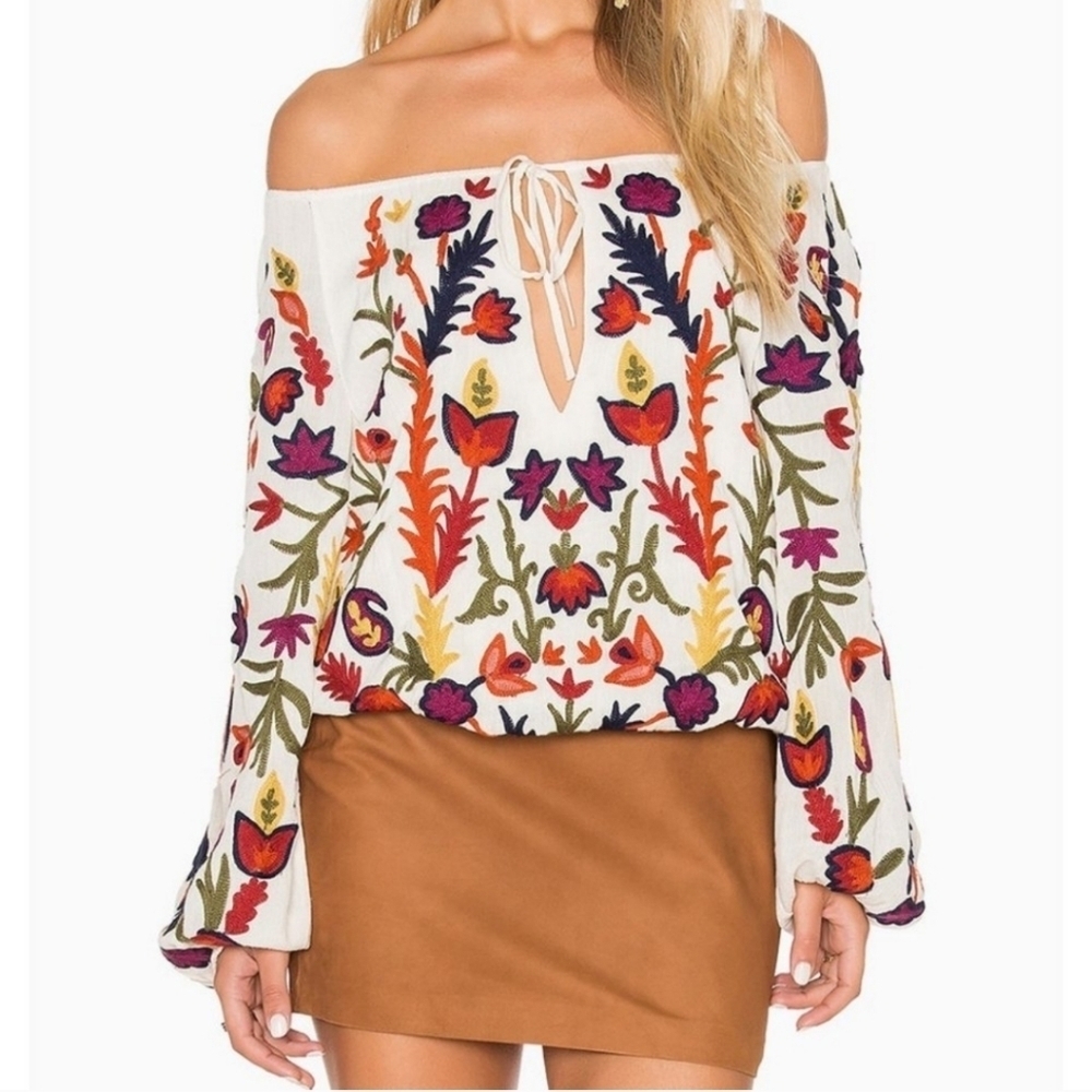 Alice + Olivia Naya Floral Embroidered Peasant Blouse